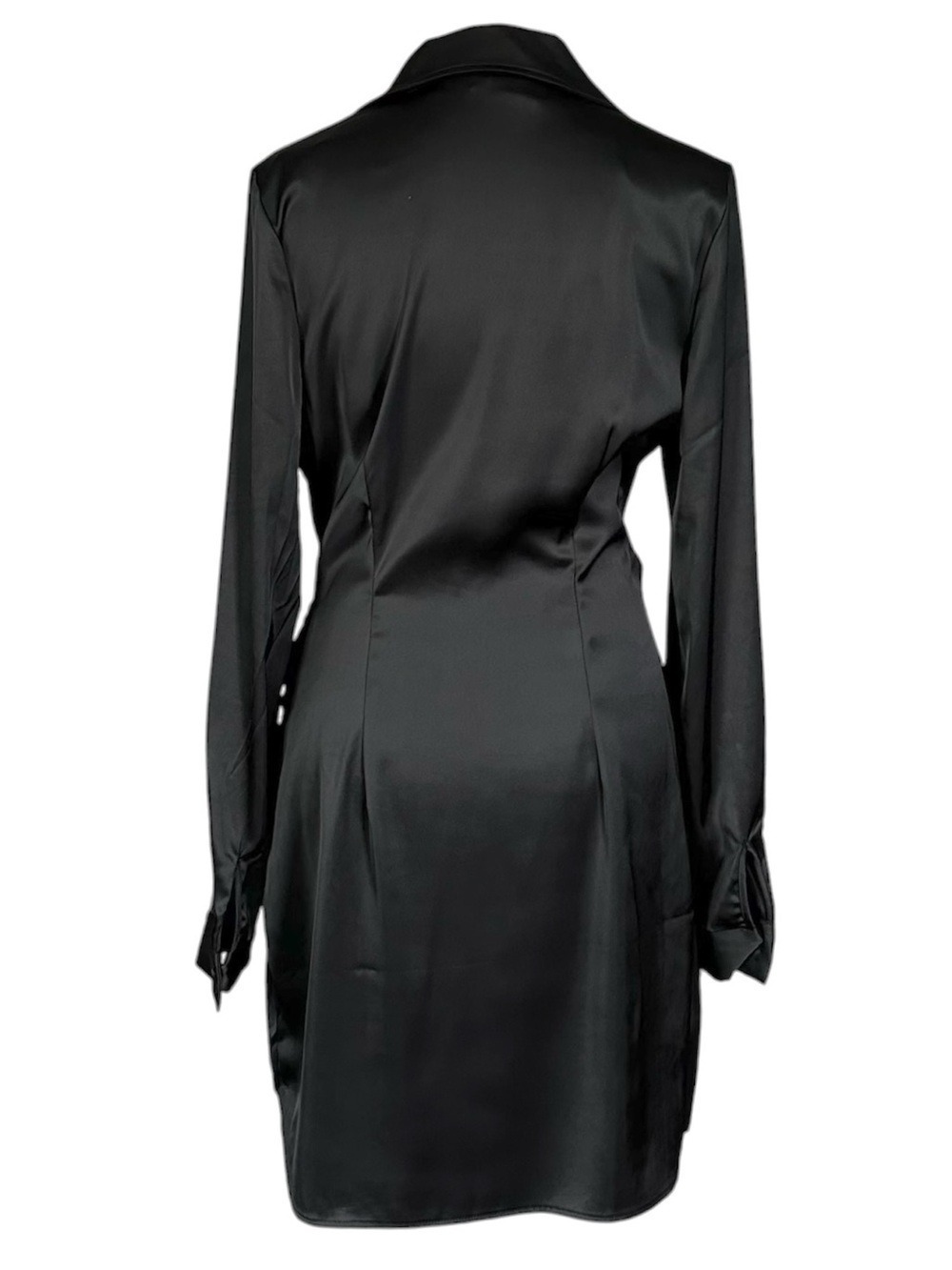 House of Harlow 1960 Satin Wrap Long Sleeve Mini Dress Black Size Small - Picture 3 of 15